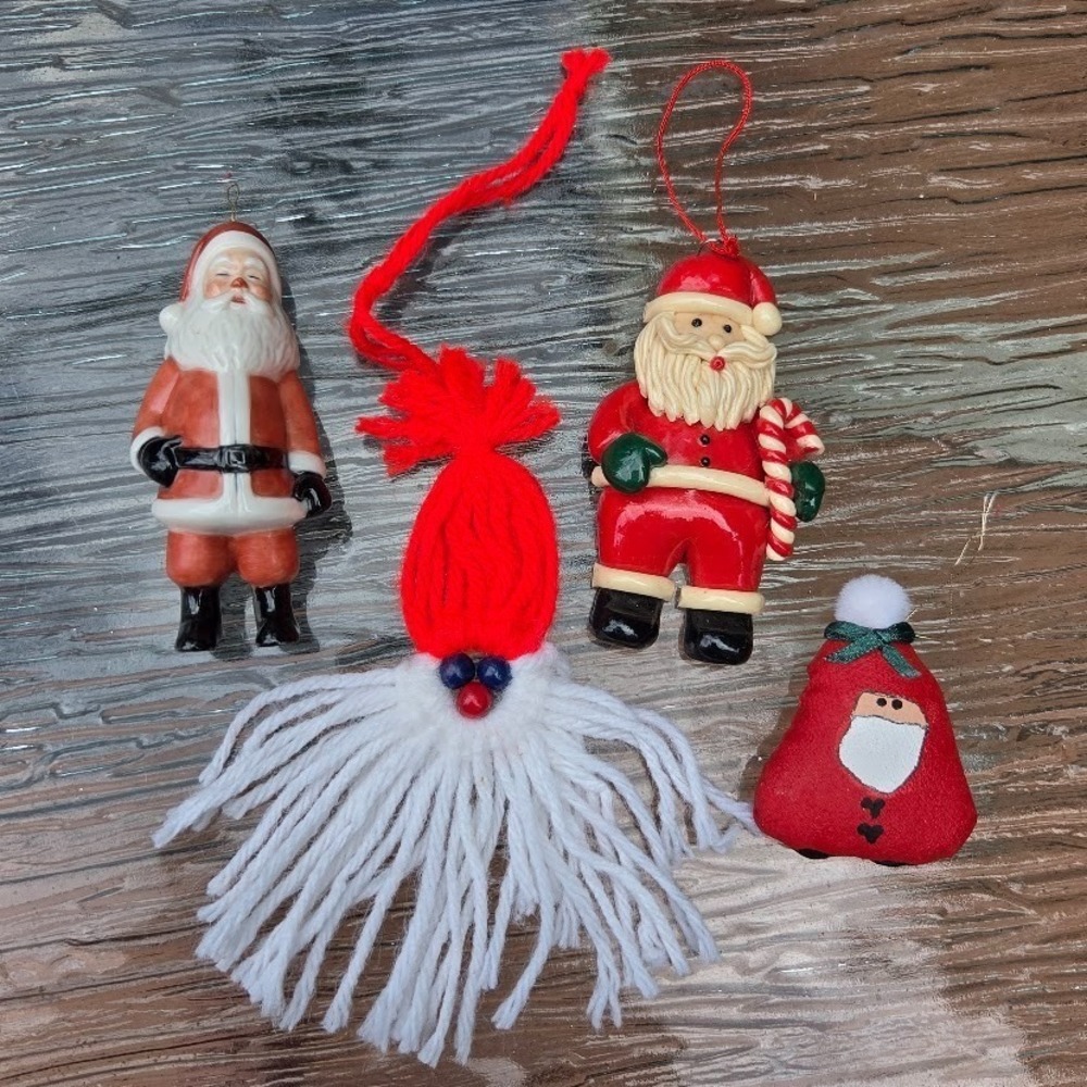 Vintage Lot of 4 Santa Claus Ornaments Bundle Handmade 80s 90s Christmas Decor